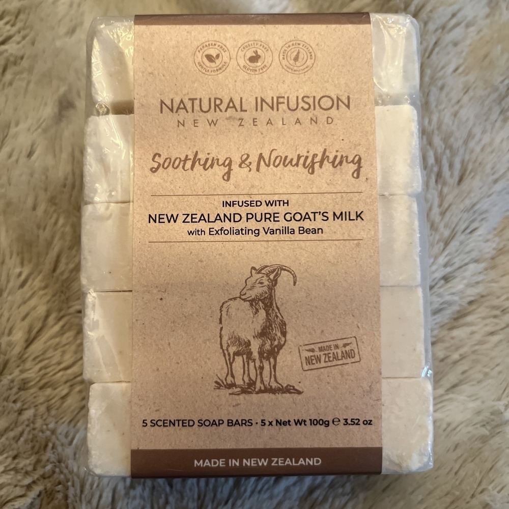 Natural Infusion New Zealand Pure Goat's Milk W/ Vanilla Bean 5 Soap Bars